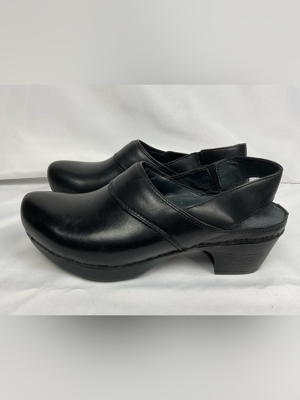 Dansko Pearl Black Leather Slingback Clogs Comfort Mules Wedge Shoes Sz EU 40